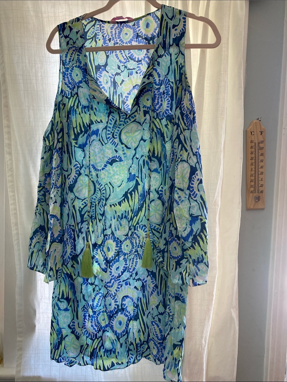 Lilly Pulitzer Blue Green Benicia tunic cold shoulder Swim Coverup M dress
